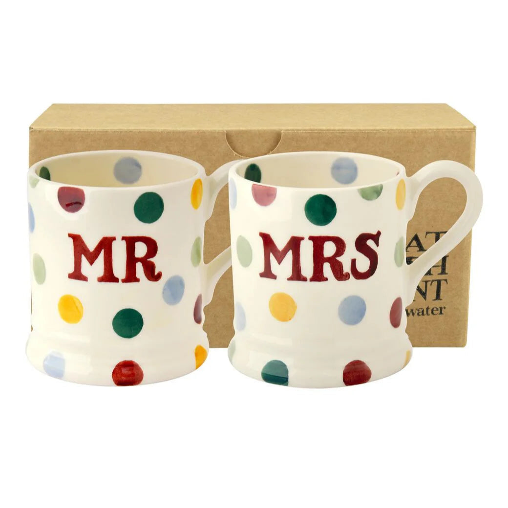 Emma Bridgewater Polka Dot Mr & Mrs set of 2 1/2 Pint Mugs (boxed)