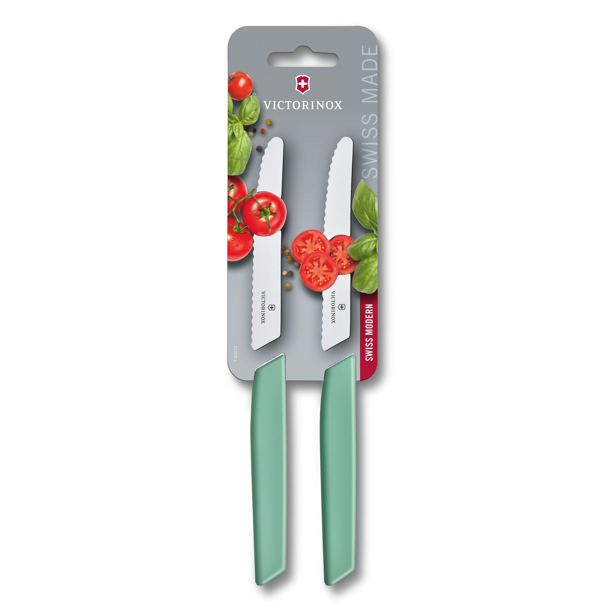 Victorinox Swiss Modern Tomato / Sausage knife Serrated Edge 11cm Mint Green Twin Pack