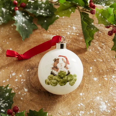 Royal Worcester Wrendale Designs Guinea Pig Sprouts Christmas Tree Decoration