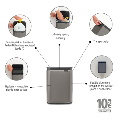 Brabantia Bo Waste Bin 4 Litre - Platinum