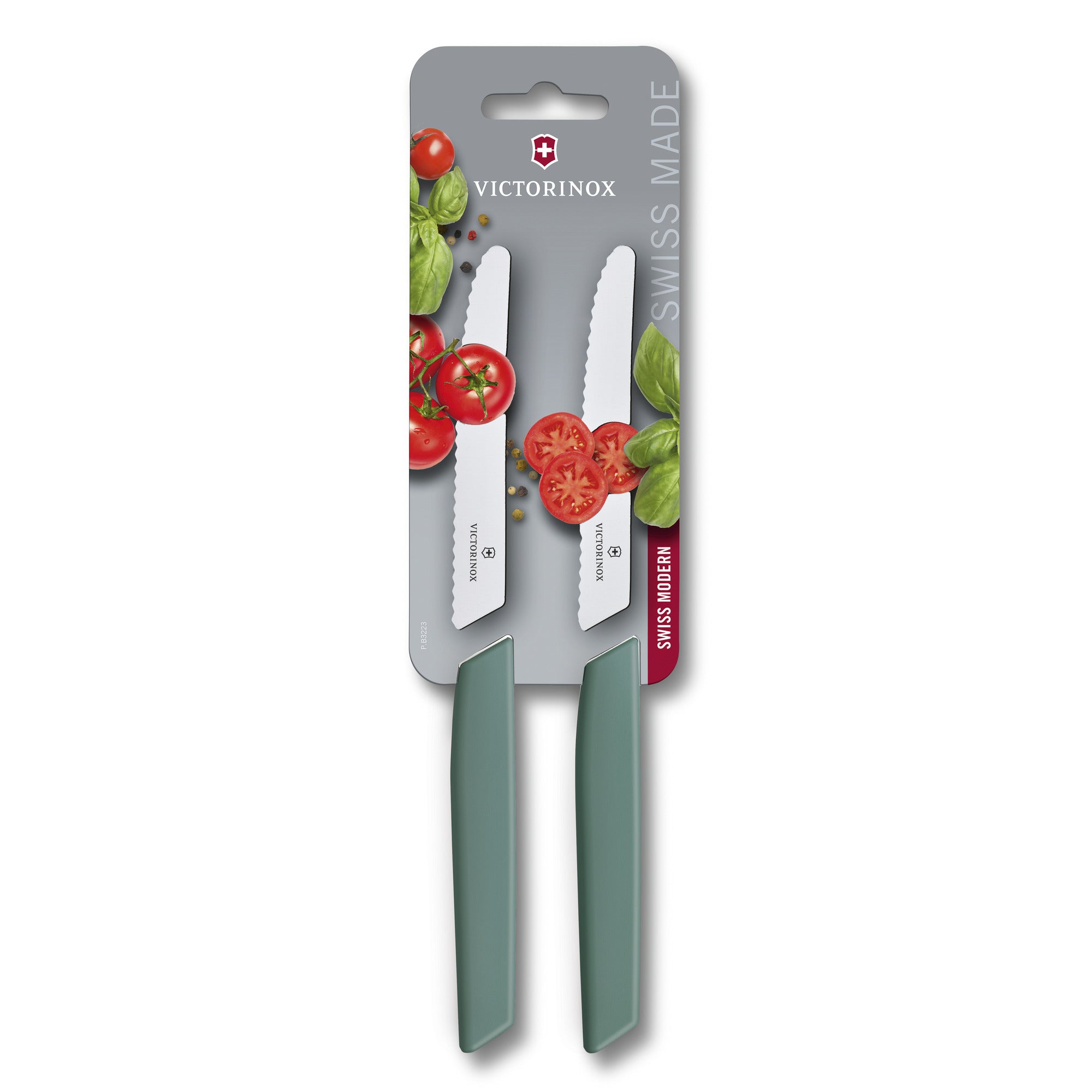 Victorinox Swiss Modern Tomato / Sausage knife Serrated Edge 11cm Sage Green Twin Pack