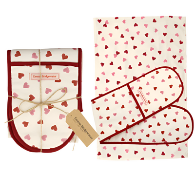 Emma Bridgewater Pink Hearts Double Oven Glove & Tea Towel Set