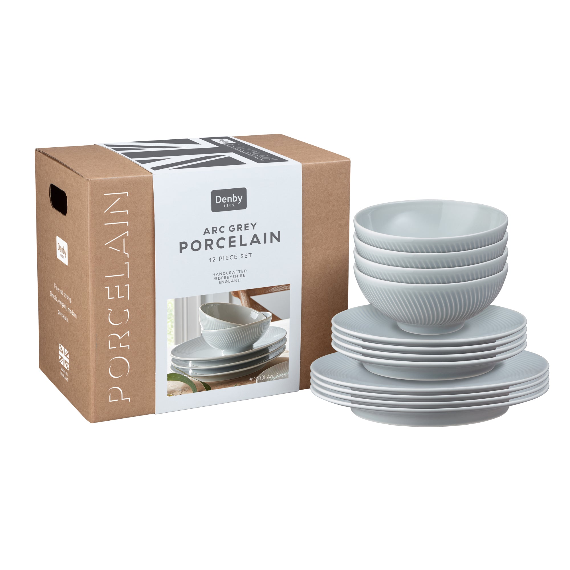 Denby Porcelain Arc Grey 12 Piece Tableware Set