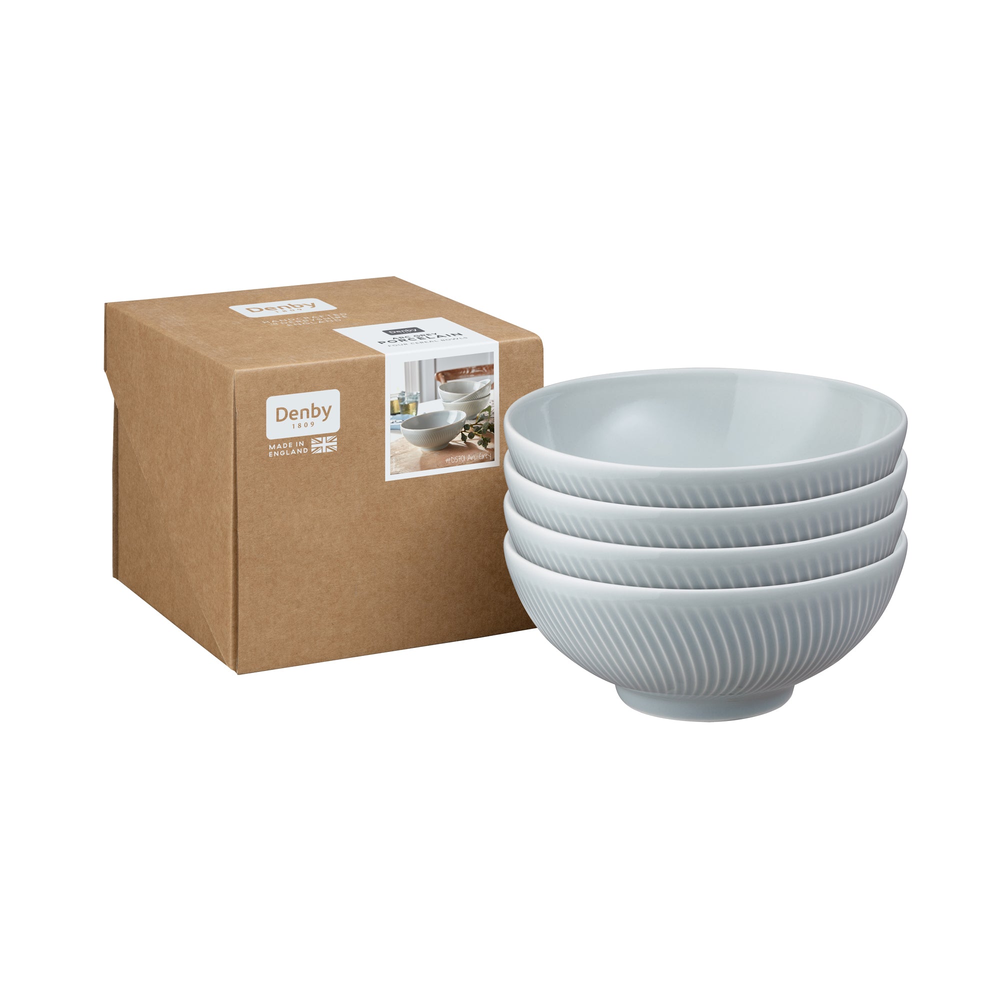 Denby Porcelain Arc Grey Set of 4 Cereal Bowls
