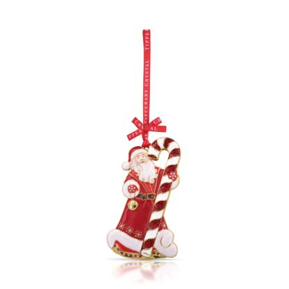 Tipperary Crystal Sparkle Santa and Candy Cane Christmas Decoration