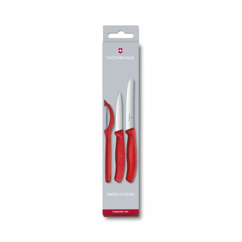 Victorinox Swiss Classic 3 Piece Paring Knife & Peeler Set Red