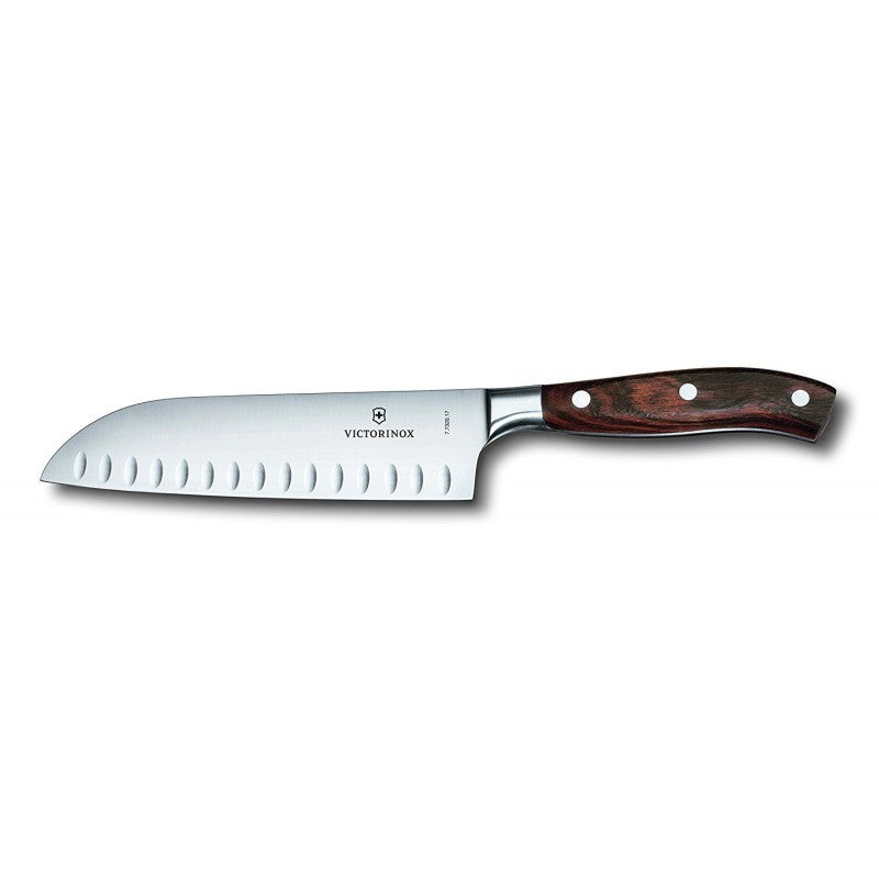 Victorinox Grand Maître Swiss Fully Forged Santoku Knife, Fluted 17cm Modified Maple